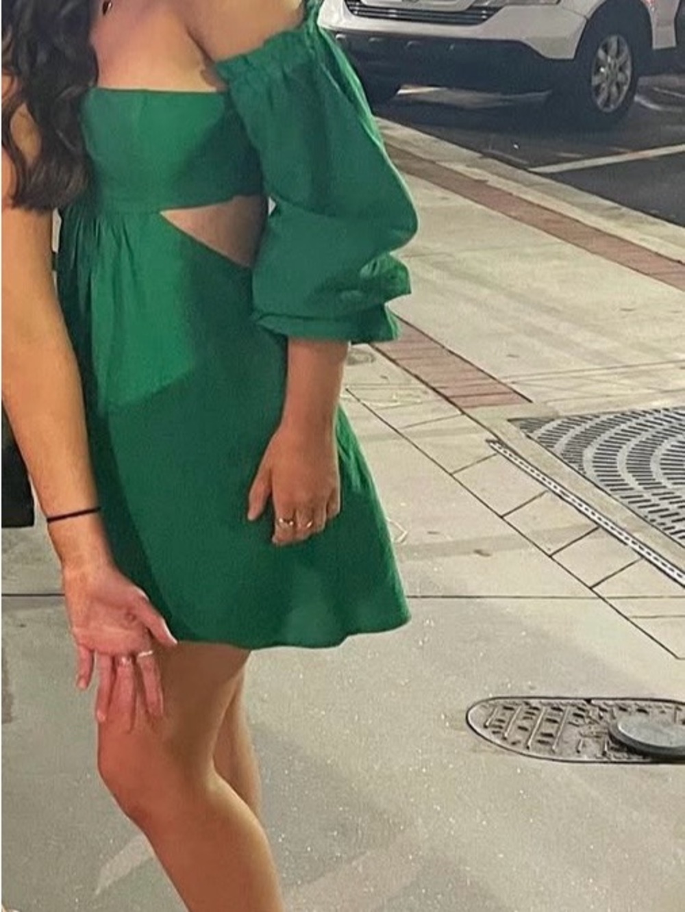 Green Off-Shoulder Cutout Mini Dress